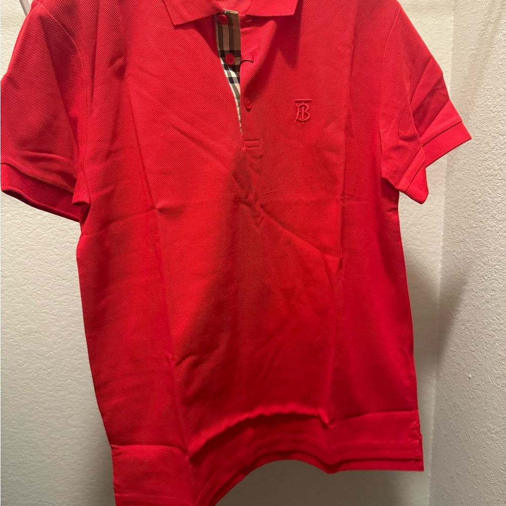 Burberry Vibrant Red Polo with Check Detail - Picture 2 of 6